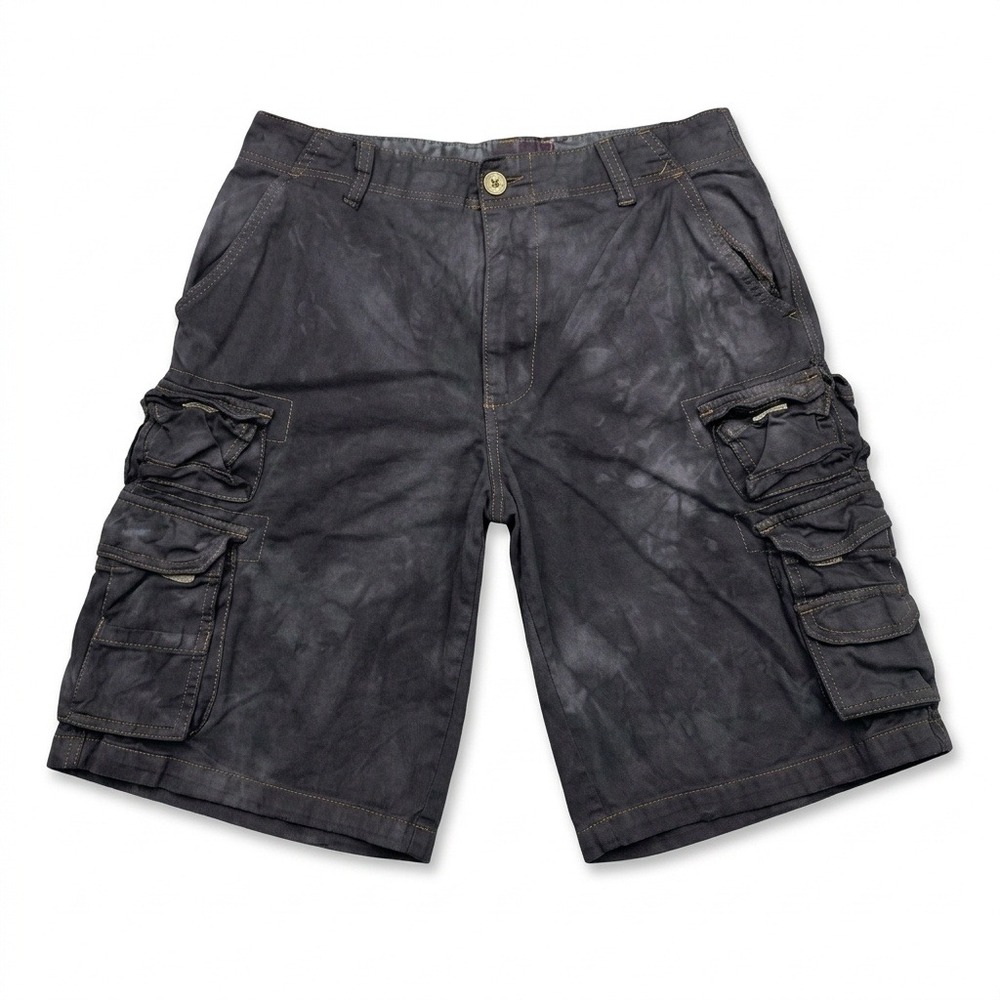 Op Ocean Pacific Cargo Shorts Men's 34 Gray‎ Over-Dyed Distressed Multi-Pocket